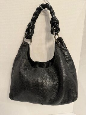 BOTTEGA VENETA Black Leather Hobo Bag with Braided Handle with matching wallet